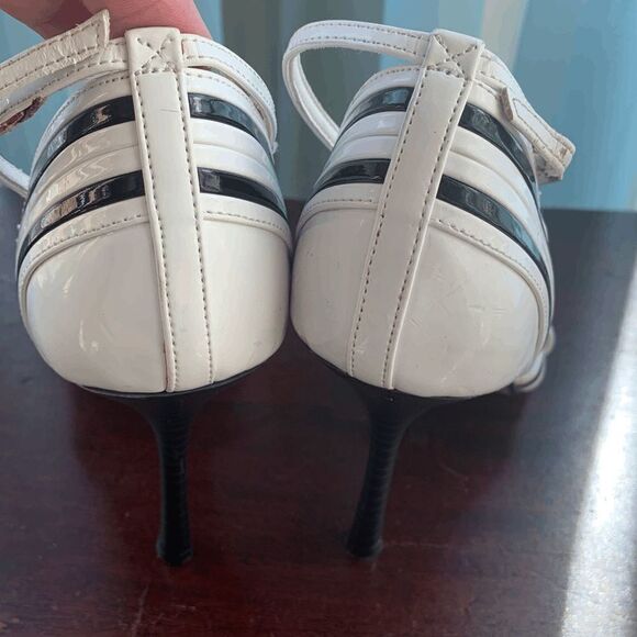 Pierre Dumas Womens Heels Open Toe Ankle Strap Black White Size 8 - Picture 2 of 10